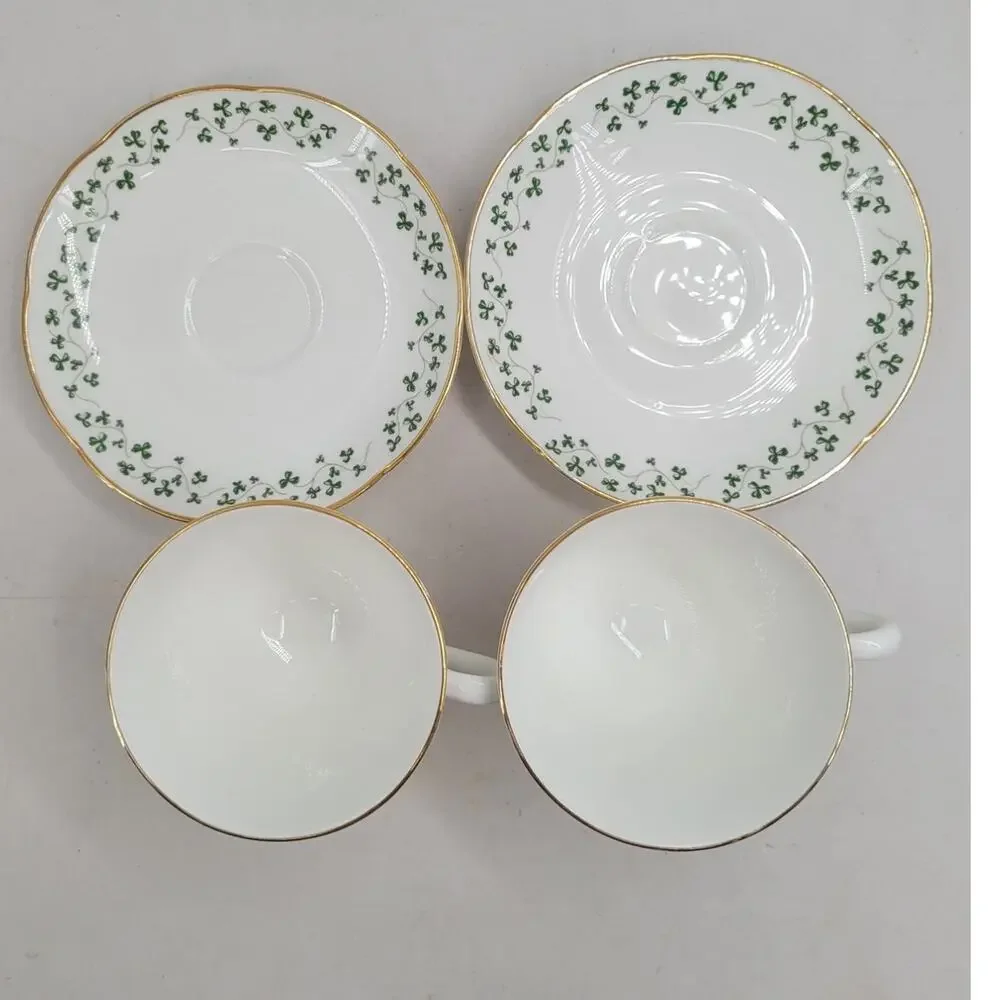 Royal Tara Shamrock‎ Teacup and Saucer Fine Bone China Irish Teatime 2-2 cottage